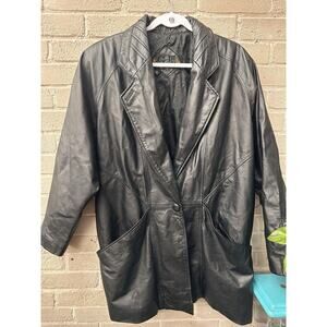 Vintage 80s G III Bomber Leather Jacket L Black Goth Moto Korea